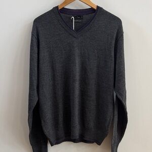 Louis Philippe Dark Gray V-Neck Sweater